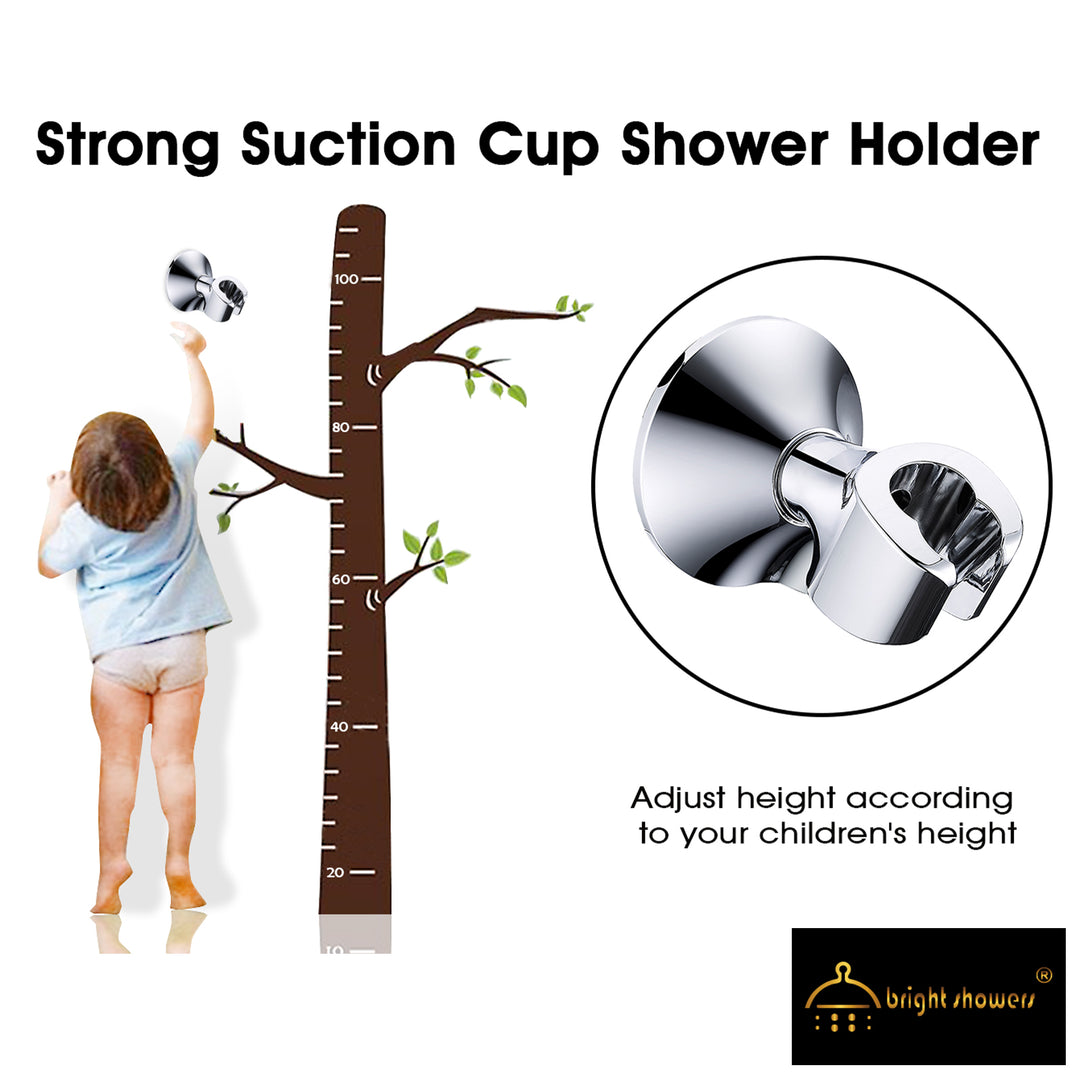 BRIGHT SHOWERS Handheld Shower Head Holder with Dual Angle Positions, Wall Suction Bracket Includes Adhesive 3M Disc, Easy Installation (PWB1210)