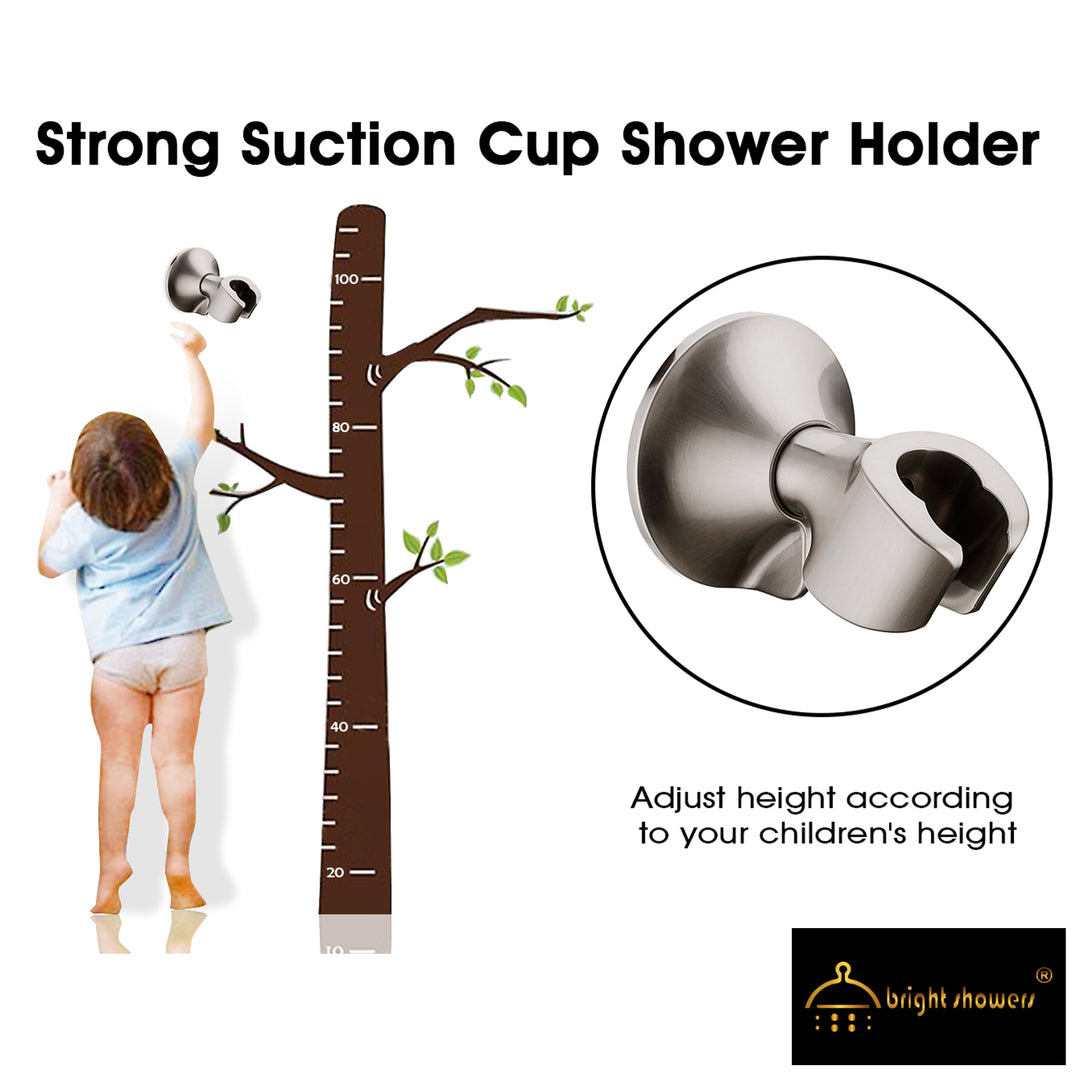 BRIGHT SHOWERS Handheld Shower Head Holder with Dual Angle Positions, Wall Suction Bracket Includes Adhesive 3M Disc, Easy Installation (PWB1210)