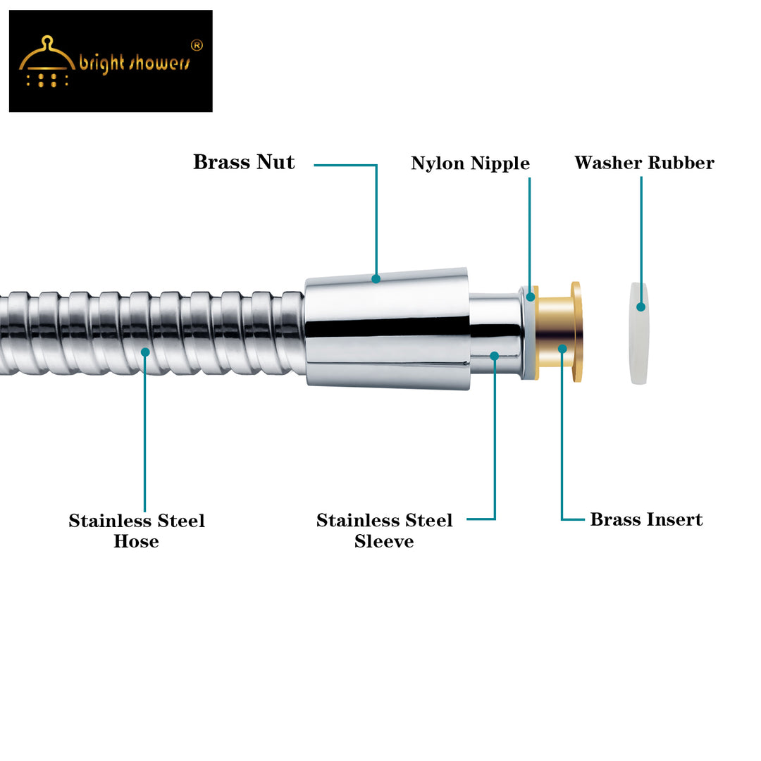 BRIGHT SHOWERS 69 Inch Stainless Steel Kink-Free Shower Hose For Hand Held Shower Heads, Ultra-Flexible Replacement Part with Brass Insert (S21742)