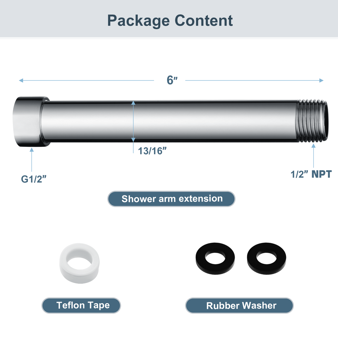 BRIGHT SHOWERS Shower Arm Extender for Rain and Handheld Shower Head, 4 & 6 Inch Shower Extension Arm for Extending or Lowering Showerhead (BAE0401)