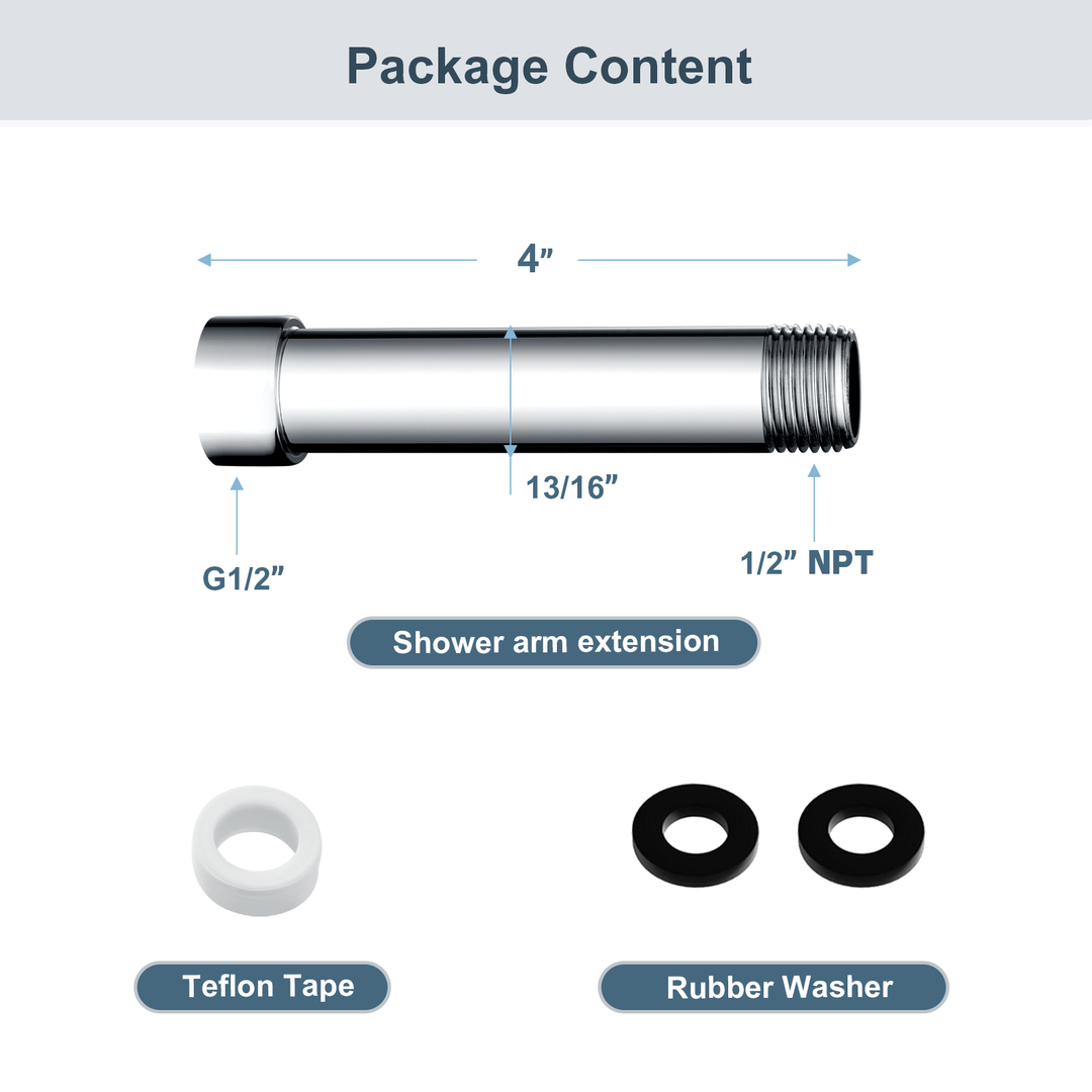 BRIGHT SHOWERS Shower Arm Extender for Rain and Handheld Shower Head, 4 & 6 Inch Shower Extension Arm for Extending or Lowering Showerhead (BAE0401)