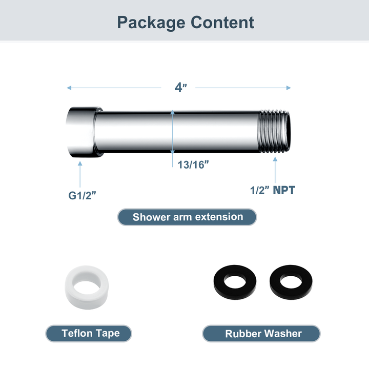 BRIGHT SHOWERS Shower Arm Extender for Rain and Handheld Shower Head, 4 & 6 Inch Shower Extension Arm for Extending or Lowering Showerhead (BAE0401)