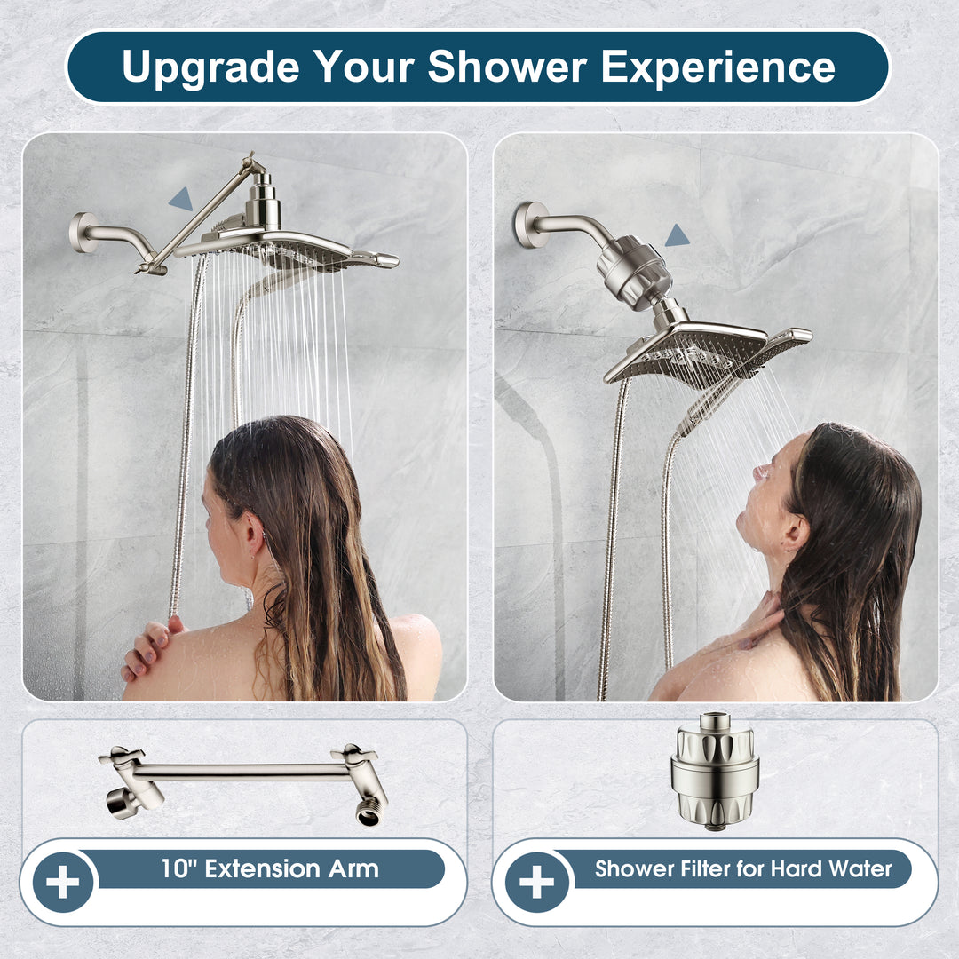 BRIGHT SHOWERS Dual Shower Head Combo Set, Handheld Showerhead Rainfall Shower Head Combo, 60 Inch Long Stainless Steel Shower Hose (PSS3919)