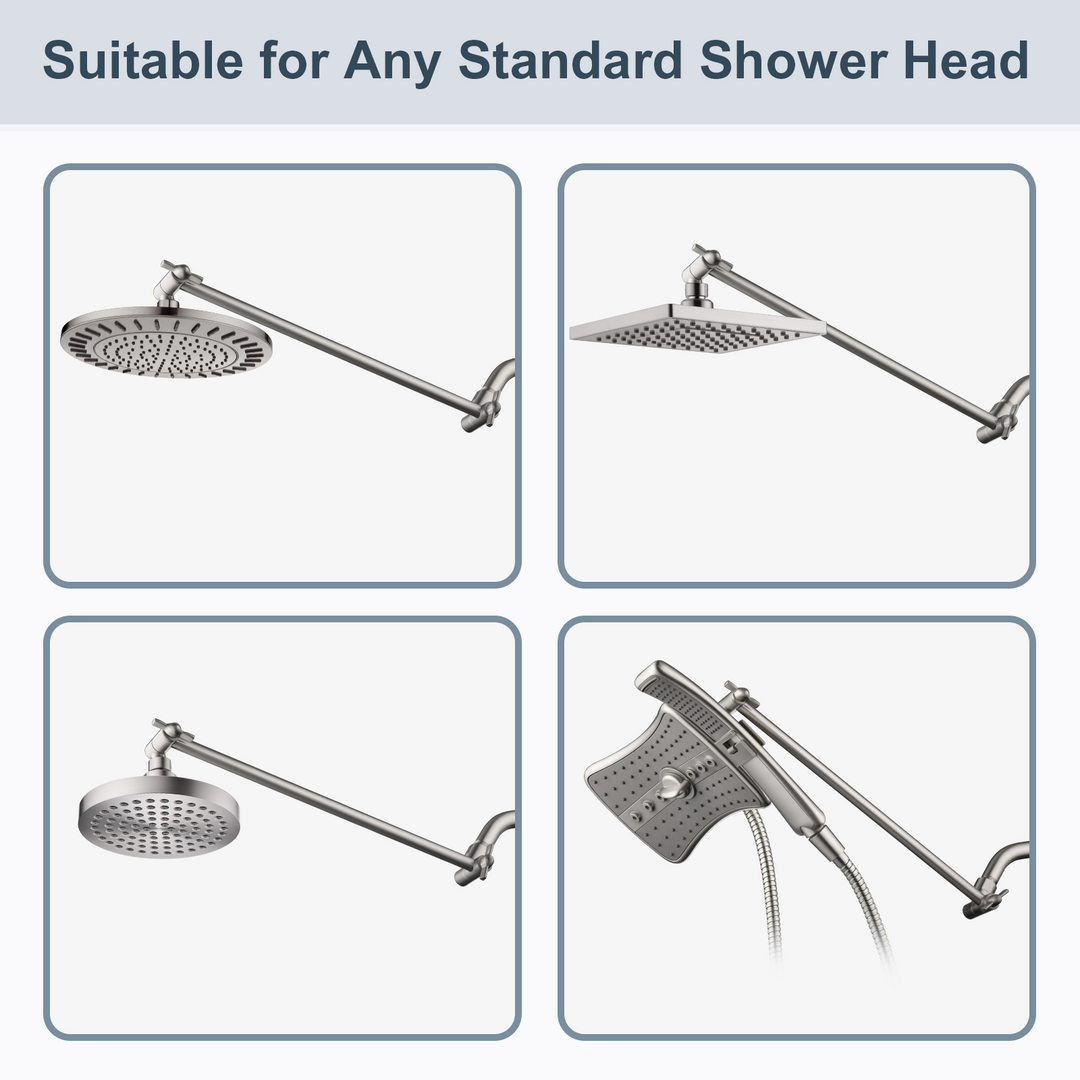 BRIGHT SHOWERS 15 Inch Extra Long Shower Head Extension Arm, Solid Brass Shower Arm Extender with Locking Screw for Rain and Handheld Showerhead, Height & Angle Adjustable( BAR1501)