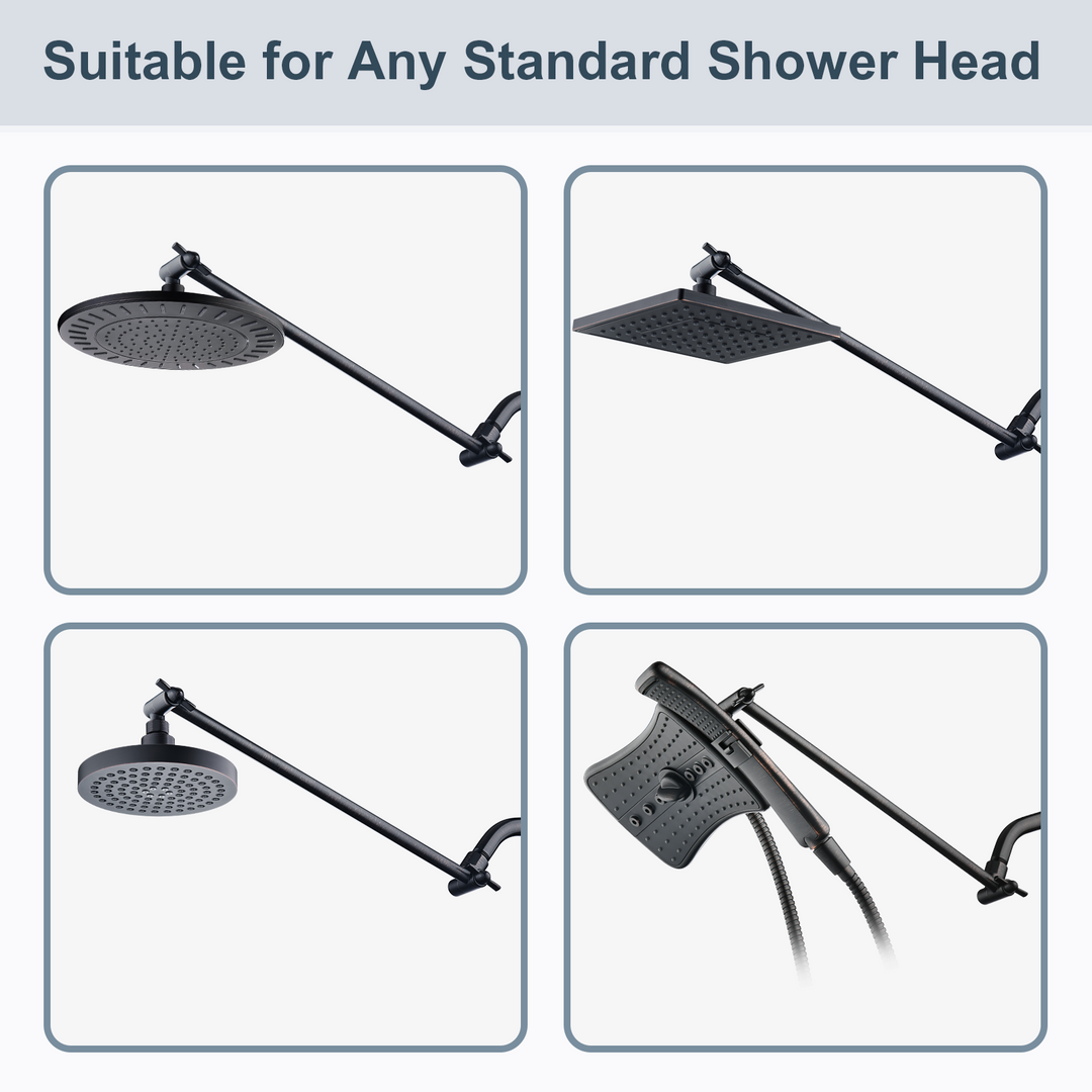 BRIGHT SHOWERS 15 Inch Extra Long Shower Head Extension Arm, Solid Brass Shower Arm Extender with Locking Screw for Rain and Handheld Showerhead, Height & Angle Adjustable( BAR1501)