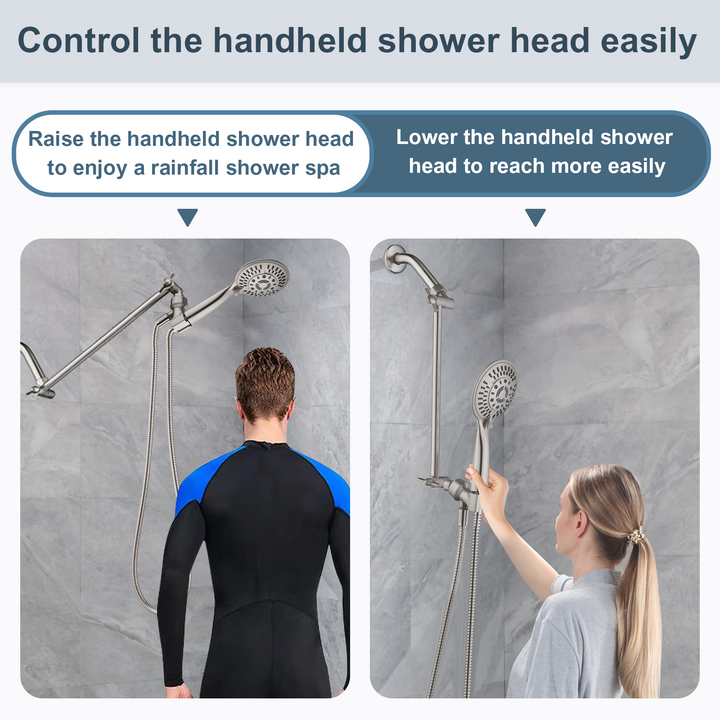 BRIGHT SHOWERS 15 Inch Extra Long Shower Head Extension Arm, Solid Brass Shower Arm Extender with Locking Screw for Rain and Handheld Showerhead, Height & Angle Adjustable( BAR1501)