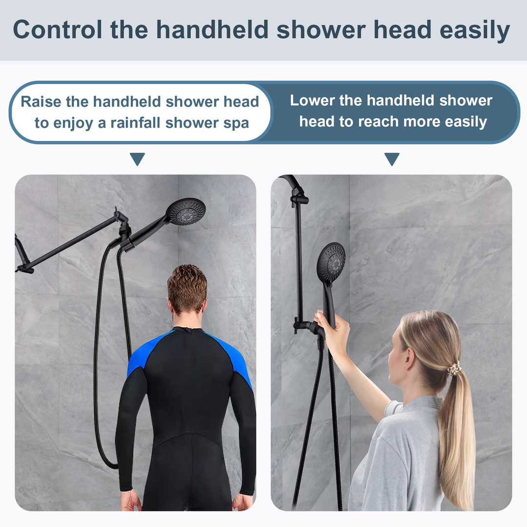 BRIGHT SHOWERS 10 Inch Brass Shower Head Extension Arm for Rain and Handheld Shower Head, Multi-Layer Plating, Height & Angle Adjustable (BAR1054)