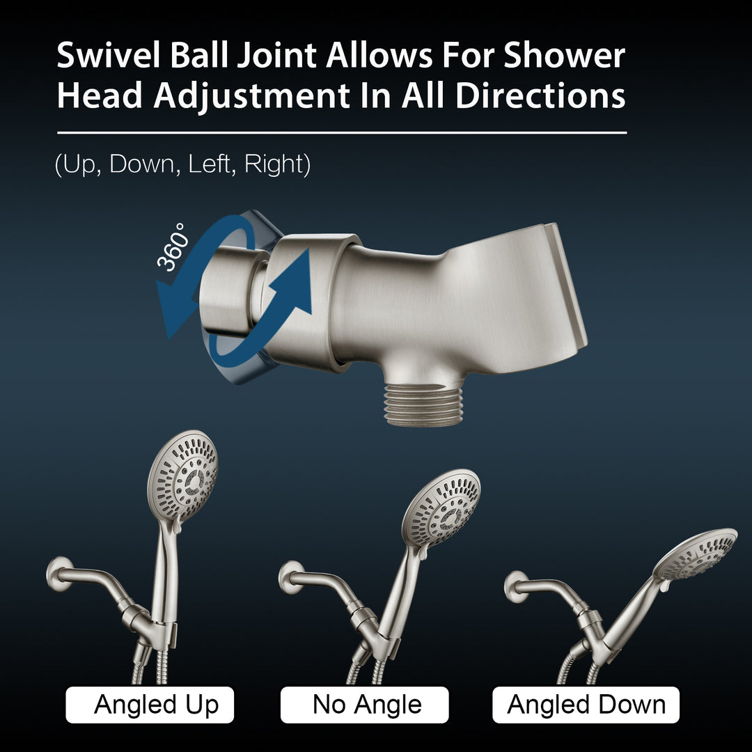 BRIGHT SHOWERS All Metal Shower Head Holder for Handheld Shower Head, Adjustable Shower Arm Mount with Universal Wall Hook Bracket (BBA1901)