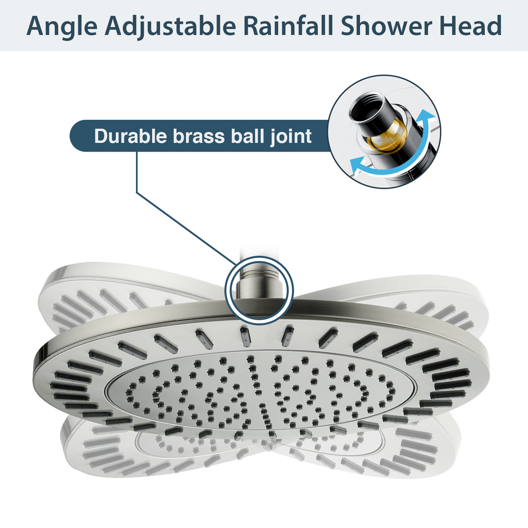 BRIGHT SHOWERS 9 Inch High Pressure Waterfall Showerhead with Adjustable Angle and Anti-clogging Silicone Nozzles, Luxury Bathroom Shower (PRS1917)