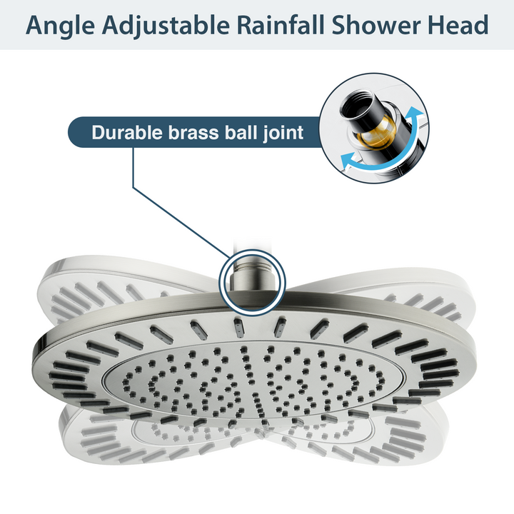 BRIGHT SHOWERS 9 Inch High Pressure Waterfall Showerhead with Adjustable Angle and Anti-clogging Silicone Nozzles, Luxury Bathroom Shower (PRS1917)