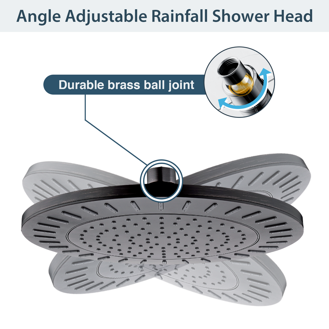 BRIGHT SHOWERS 9 Inch High Pressure Waterfall Showerhead with Adjustable Angle and Anti-clogging Silicone Nozzles, Luxury Bathroom Shower (PRS1917)