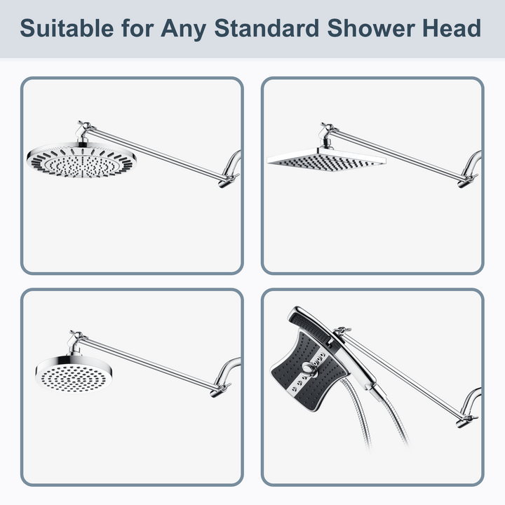 BRIGHT SHOWERS 15 Inch Extra Long Shower Head Extension Arm, Solid Brass Shower Arm Extender with Locking Screw for Rain and Handheld Showerhead, Height & Angle Adjustable( BAR1501)