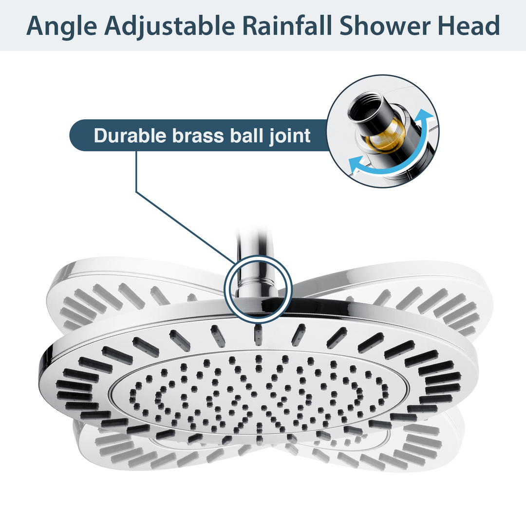 BRIGHT SHOWERS 9 Inch High Pressure Waterfall Showerhead with Adjustable Angle and Anti-clogging Silicone Nozzles, Luxury Bathroom Shower (PRS1917)