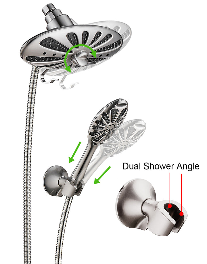 BRIGHT SHOWERS Shower Heads Combo with Rain Fixed Shower and Handheld Shower Head, Suction Showerhead Holder, 60 Inch Hose, 2 Spray Settings(PSS3118)