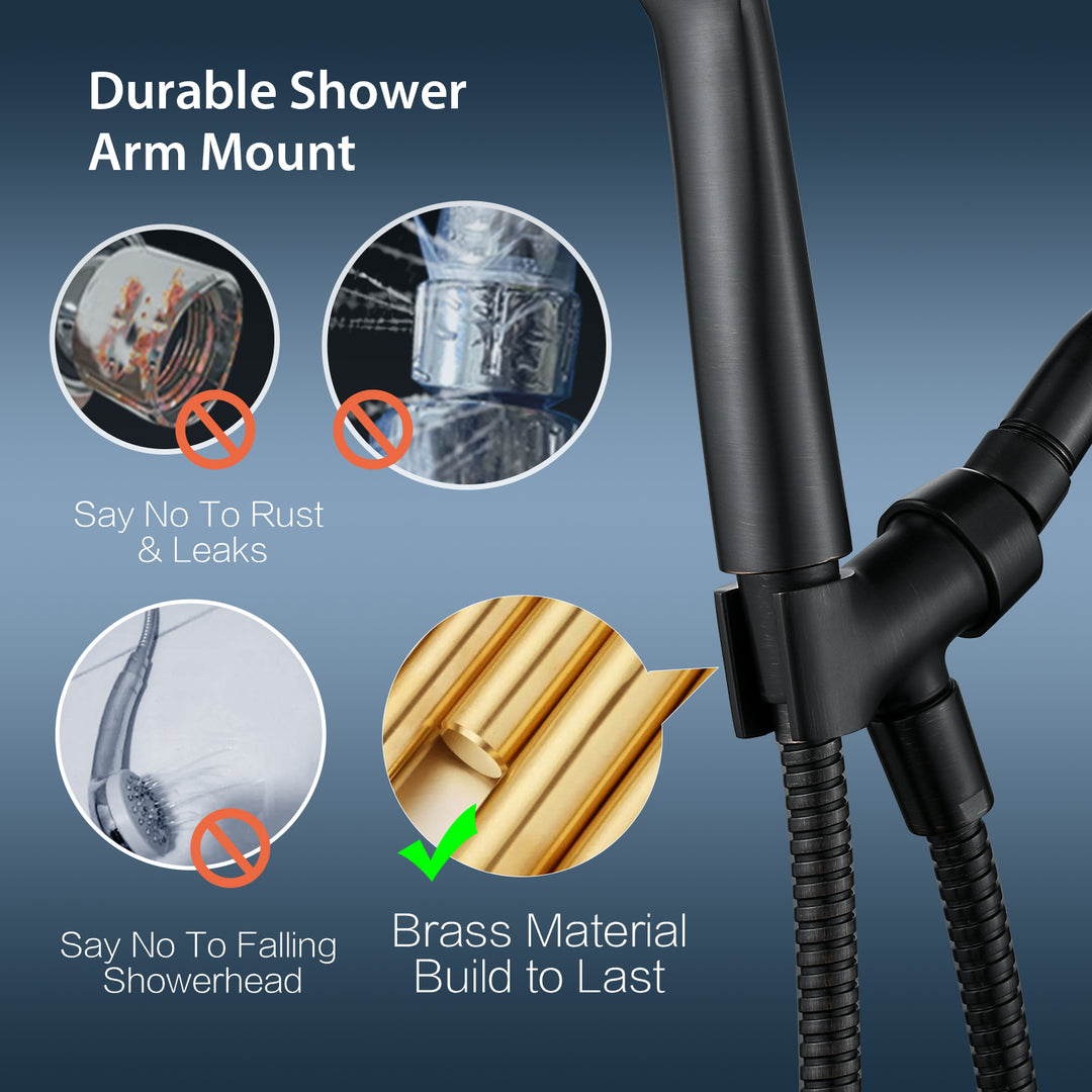 BRIGHT SHOWERS All Metal Shower Head Holder for Handheld Shower Head, Adjustable Shower Arm Mount with Universal Wall Hook Bracket (BBA1901)