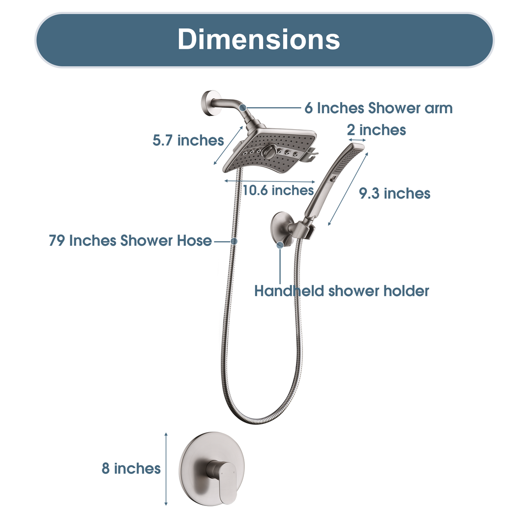 BRIGHT SHOWERS Shower Faucet Set, Shower Valve Trim Kit, 4-Spray Rainfall and Hand Shower Head Trim with Hose, Single-Handle Shower Fixture (FT10350)