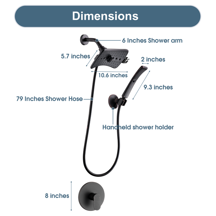 BRIGHT SHOWERS Shower Faucet Set, Shower Valve Trim Kit, 4-Spray Rainfall and Hand Shower Head Trim with Hose, Single-Handle Shower Fixture (FT10350)