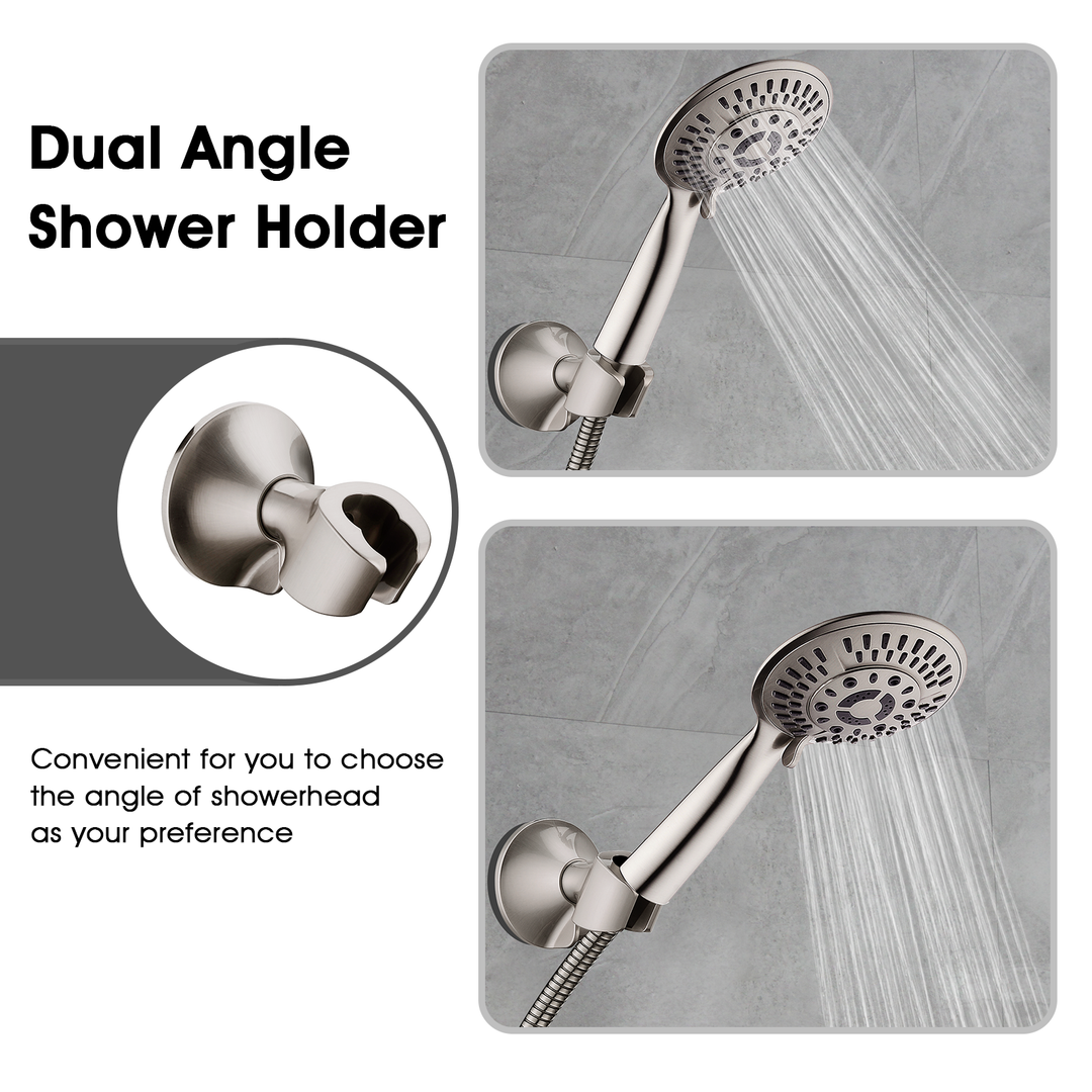 BRIGHT SHOWERS Handheld Shower Head Holder with Dual Angle Positions, Wall Suction Bracket Includes Adhesive 3M Disc, Easy Installation (PWB1210)