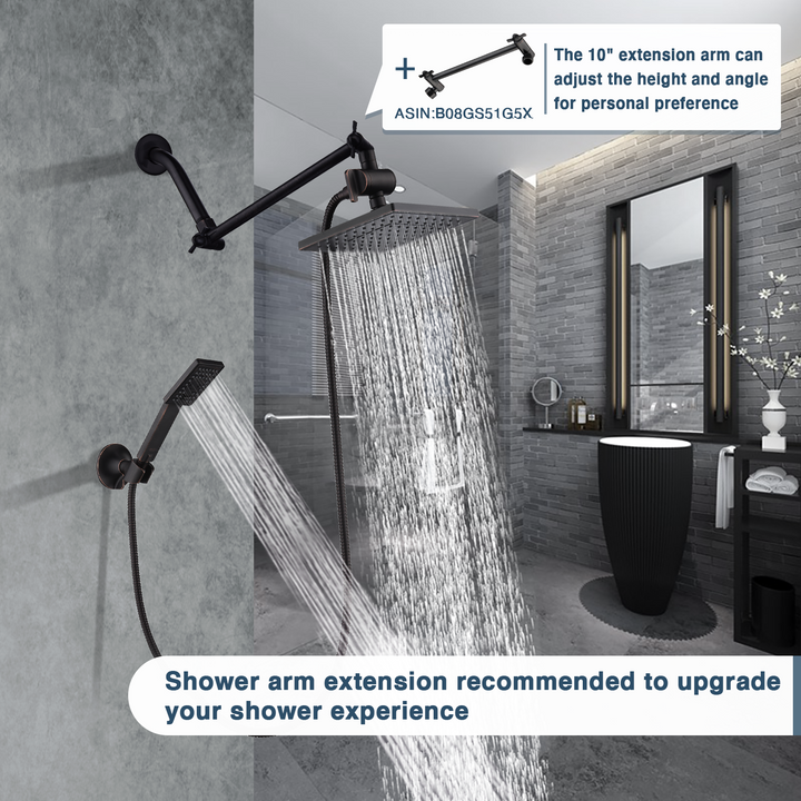 BRIGHT SHOWERS 8 Inch Shower Head with Handheld Spray 5 ft. Shower Hose Set Includes Wall Mount Suction Bracket, 3-Way Water Diverter Mount (PSS1807)