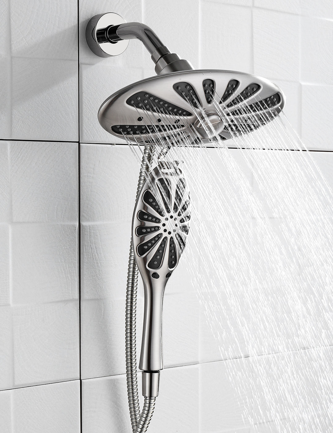 BRIGHT SHOWERS Shower Heads Combo with Rain Fixed Shower and Handheld Shower Head, Suction Showerhead Holder, 60 Inch Hose, 2 Spray Settings(PSS3118)