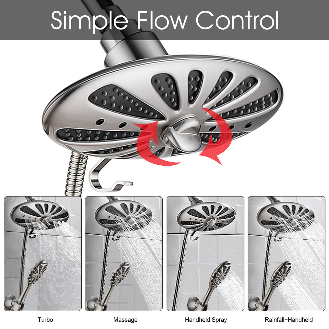 BRIGHT SHOWERS Shower Heads Combo with Rain Fixed Shower and Handheld Shower Head, Suction Showerhead Holder, 60 Inch Hose, 2 Spray Settings(PSS3118)