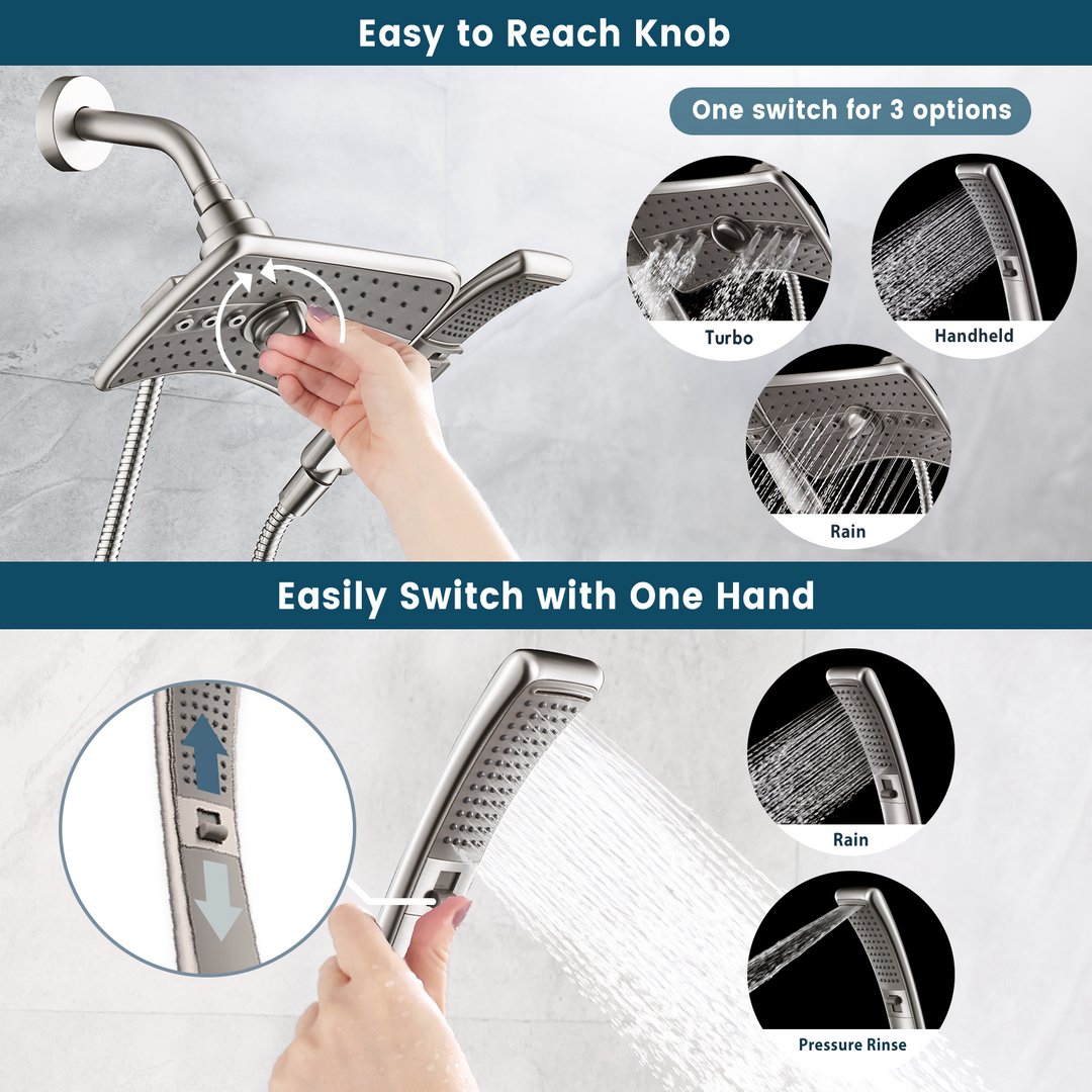 Dual Shower Head -Rain Shower Head and Handheld Shower Head with Hose