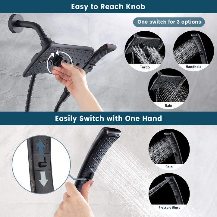 Dual Shower Head -Rain Shower Head and Handheld Shower Head with Hose