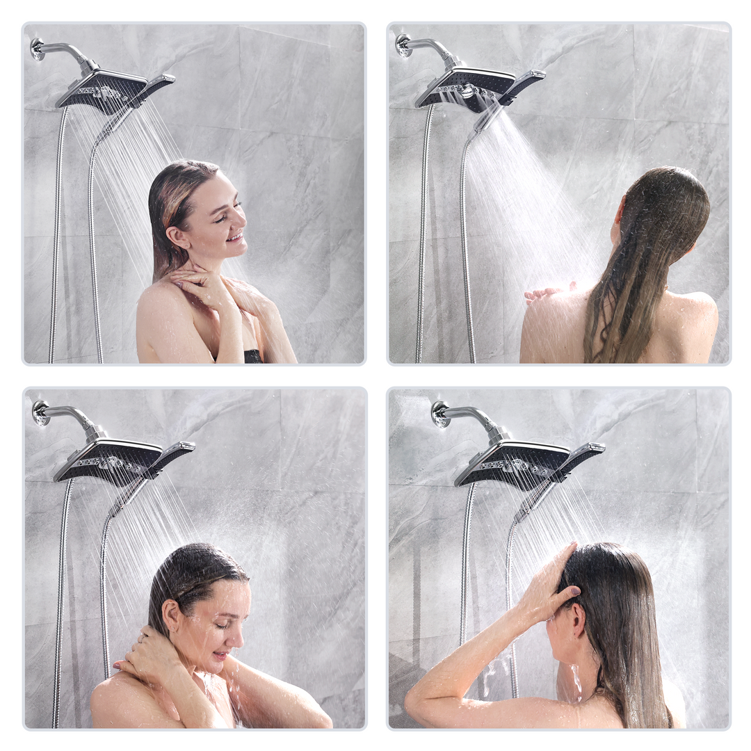 Dual Shower Head -Rain Shower Head and Handheld Shower Head with Hose