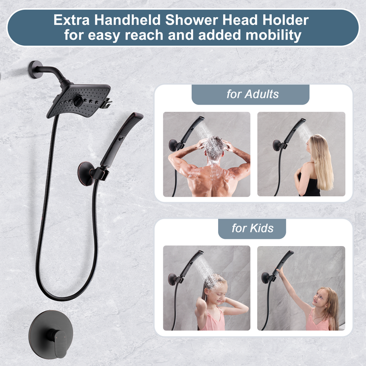 BRIGHT SHOWERS Shower Faucet Set, Shower Valve Trim Kit, 4-Spray Rainfall and Hand Shower Head Trim with Hose, Single-Handle Shower Fixture (FT10350)