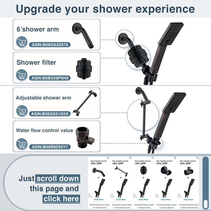 BRIGHT SHOWERS High Pressure Handheld Shower Head Set with 60 Inch Shower Hose and Adjustable Shower Arm Mount Bracket, 3 Spray Setting (PSS3490)