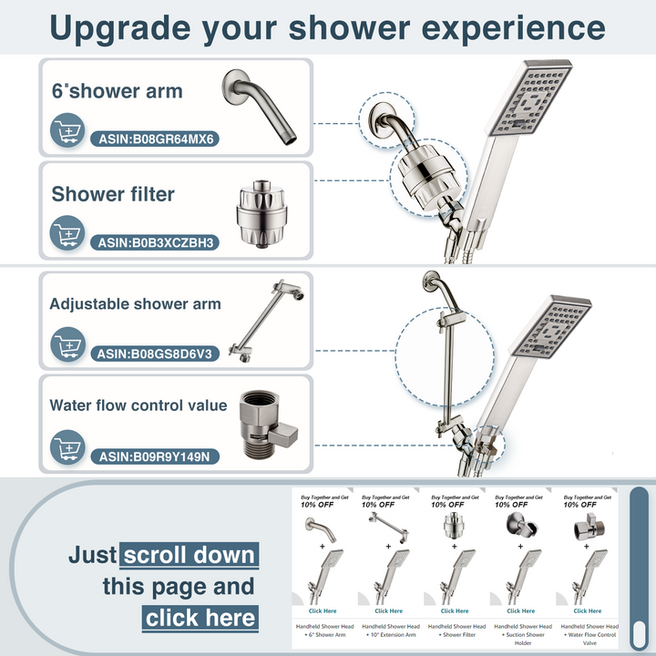 3-Spray Handheld Shower Head Set with Hose and Shower Arm Mount Bracket