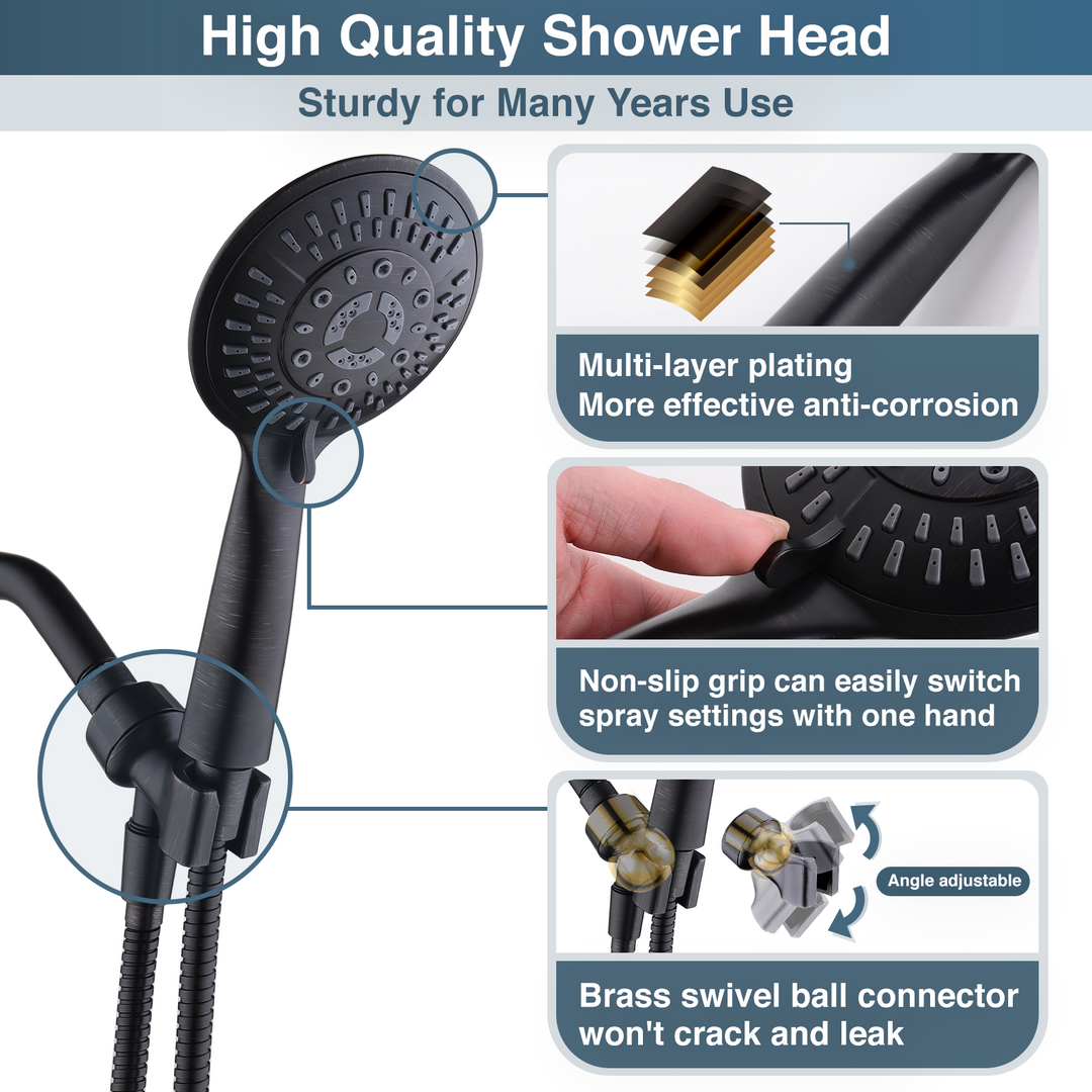 BRIGHT SHOWERS High Pressure 9 Powerful Water Spray Settings Handheld Shower Head Set, with 60 Inch Flexible Hose and Shower Arm Mount (PSS9900)