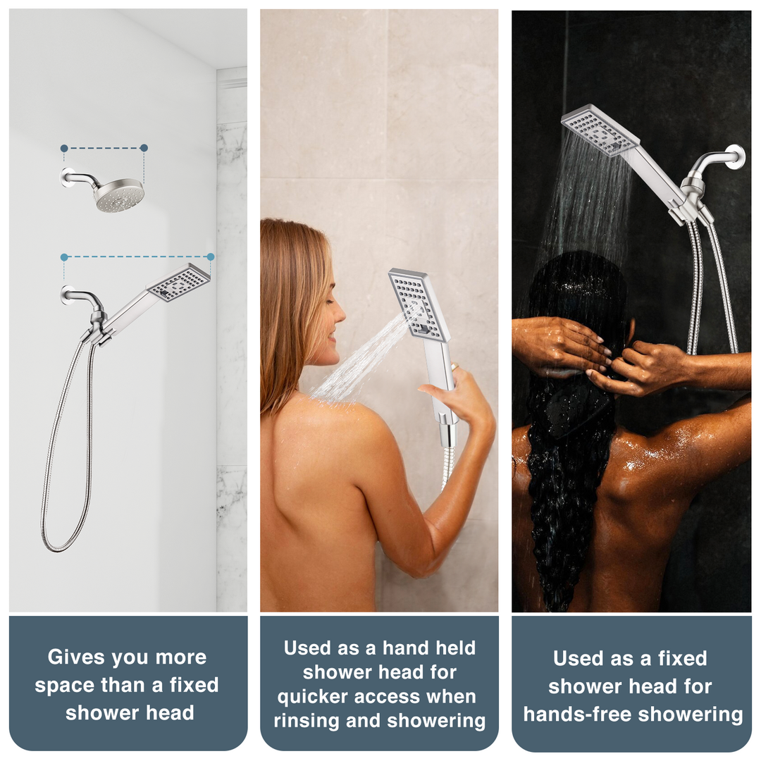 BRIGHT SHOWERS High Pressure Handheld Shower Head Set with 60 Inch Shower Hose and Adjustable Shower Arm Mount Bracket, 3 Spray Setting (PSS3490)