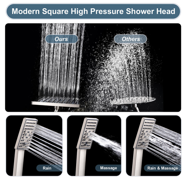 BRIGHT SHOWERS 8 Inch Shower Head with Handheld Spray 5 ft. Shower Hose Set Includes Wall Mount Suction Bracket, 3-Way Water Diverter Mount (PSS1807)