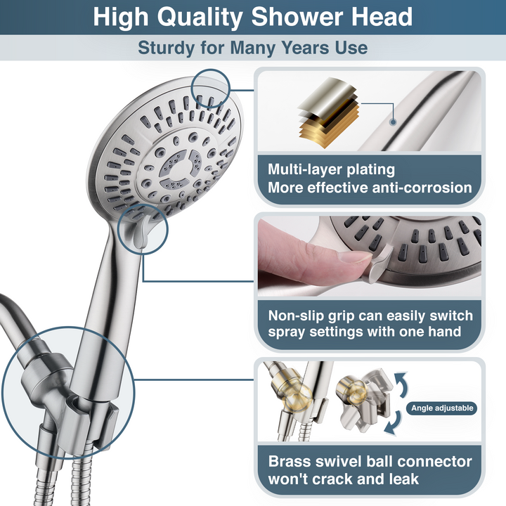 BRIGHT SHOWERS High Pressure 9 Powerful Water Spray Settings Handheld Shower Head Set, with 60 Inch Flexible Hose and Shower Arm Mount (PSS9900)