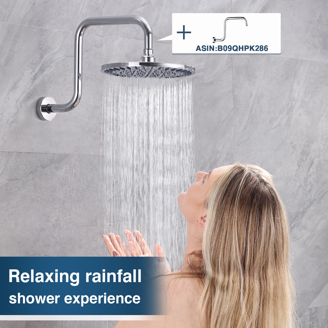 BRIGHT SHOWERS 9 Inch High Pressure Waterfall Showerhead with Adjustable Angle and Anti-clogging Silicone Nozzles, Luxury Bathroom Shower (PRS1917)