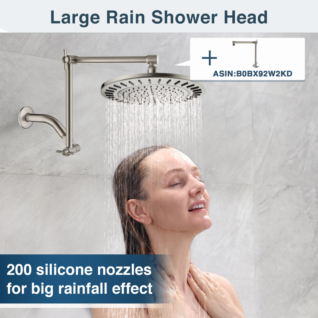 BRIGHT SHOWERS 9 Inch High Pressure Waterfall Showerhead with Adjustable Angle and Anti-clogging Silicone Nozzles, Luxury Bathroom Shower (PRS1917)