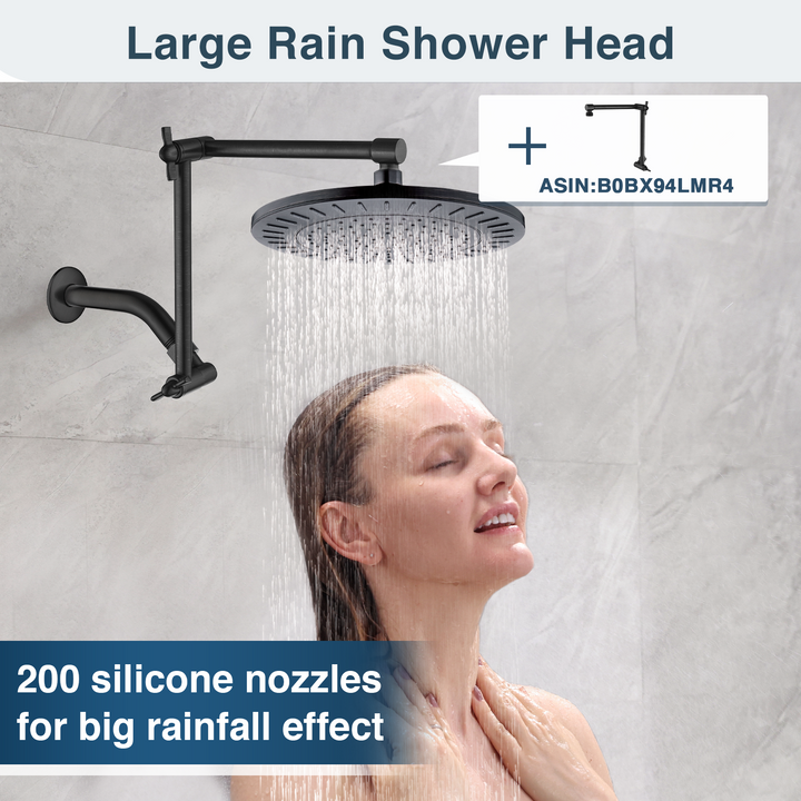 BRIGHT SHOWERS 9 Inch High Pressure Waterfall Showerhead with Adjustable Angle and Anti-clogging Silicone Nozzles, Luxury Bathroom Shower (PRS1917)