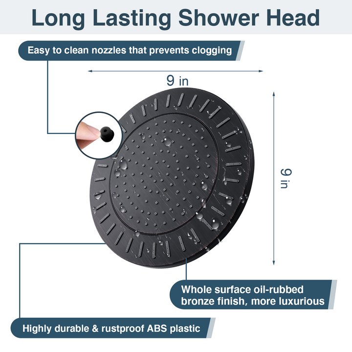 BRIGHT SHOWERS 9 Inch High Pressure Waterfall Showerhead with Adjustable Angle and Anti-clogging Silicone Nozzles, Luxury Bathroom Shower (PRS1917)