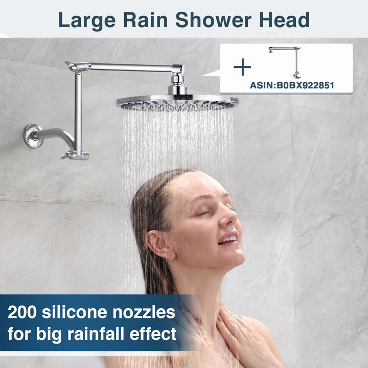 BRIGHT SHOWERS 9 Inch High Pressure Waterfall Showerhead with Adjustable Angle and Anti-clogging Silicone Nozzles, Luxury Bathroom Shower (PRS1917)