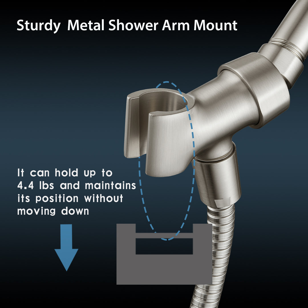 BRIGHT SHOWERS All Metal Shower Head Holder for Handheld Shower Head, Adjustable Shower Arm Mount with Universal Wall Hook Bracket (BBA1901)