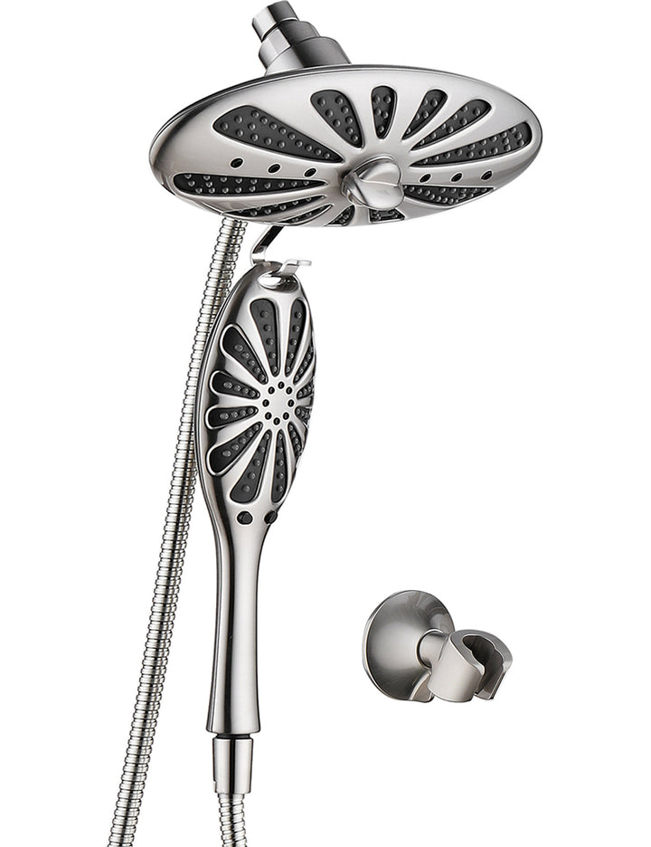 BRIGHT SHOWERS Shower Heads Combo with Rain Fixed Shower and Handheld Shower Head, Suction Showerhead Holder, 60 Inch Hose, 2 Spray Settings(PSS3118)