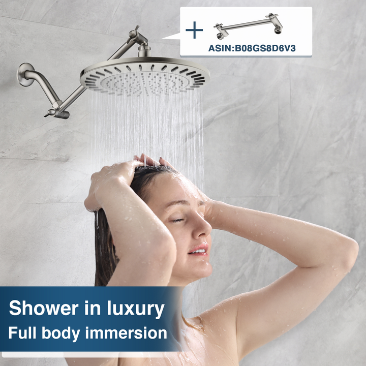 BRIGHT SHOWERS 9 Inch High Pressure Waterfall Showerhead with Adjustable Angle and Anti-clogging Silicone Nozzles, Luxury Bathroom Shower (PRS1917)