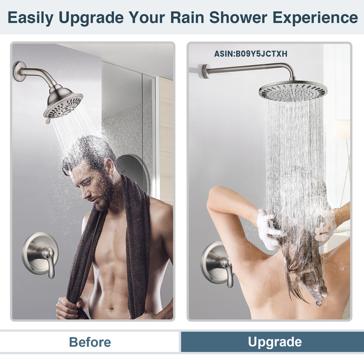 BRIGHT SHOWERS 9 Inch High Pressure Waterfall Showerhead with Adjustable Angle and Anti-clogging Silicone Nozzles, Luxury Bathroom Shower (PRS1917)