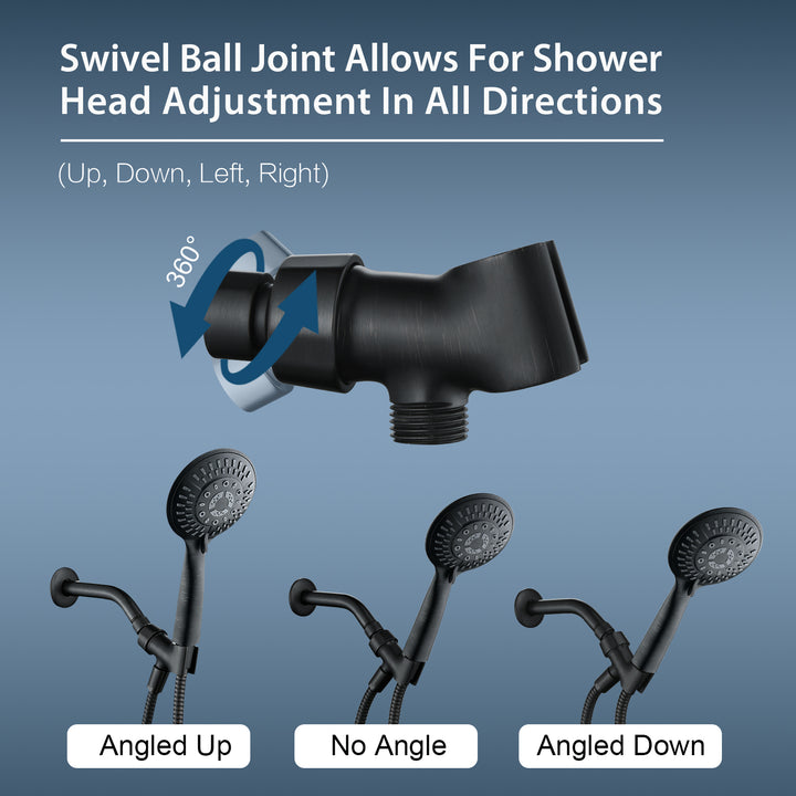 BRIGHT SHOWERS All Metal Shower Head Holder for Handheld Shower Head, Adjustable Shower Arm Mount with Universal Wall Hook Bracket (BBA1901)