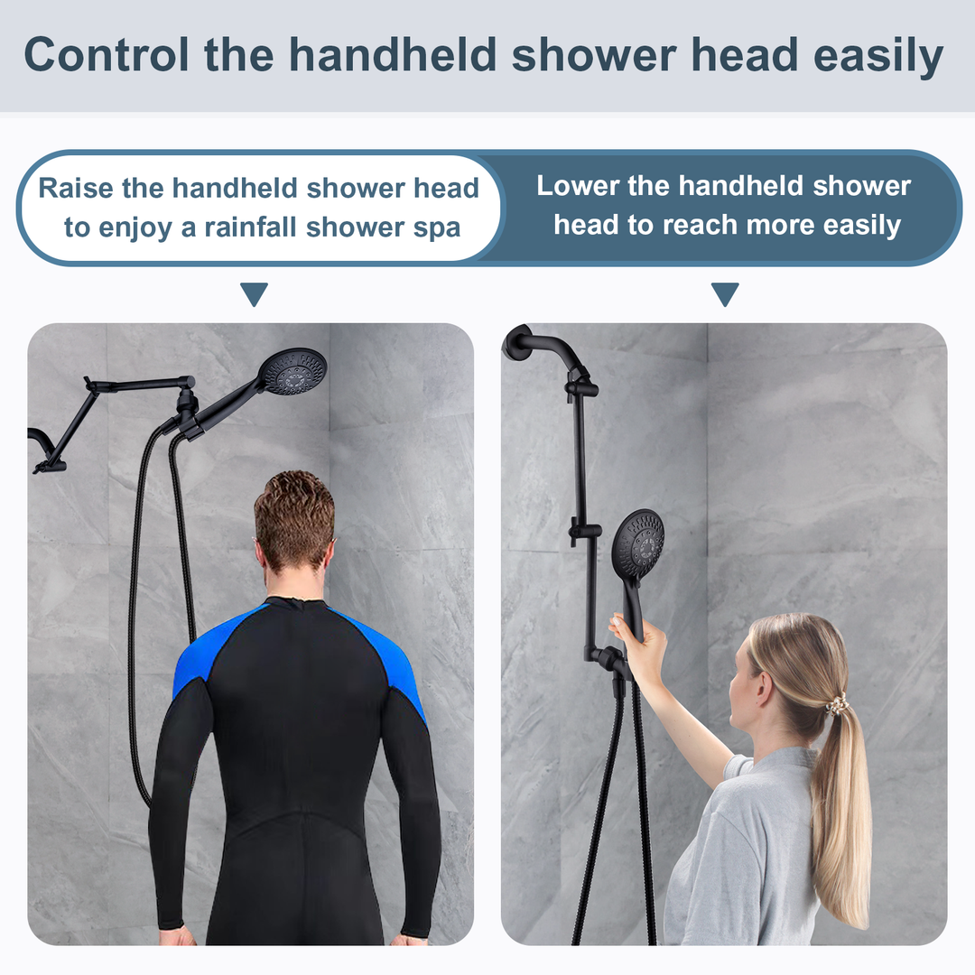 BRIGHT SHOWERS 14 Inch Thicker Brass Shower Arm Extender for Rain and Handheld Shower Head, Adjustable Height & Angle for Different Needs (BAR1401)