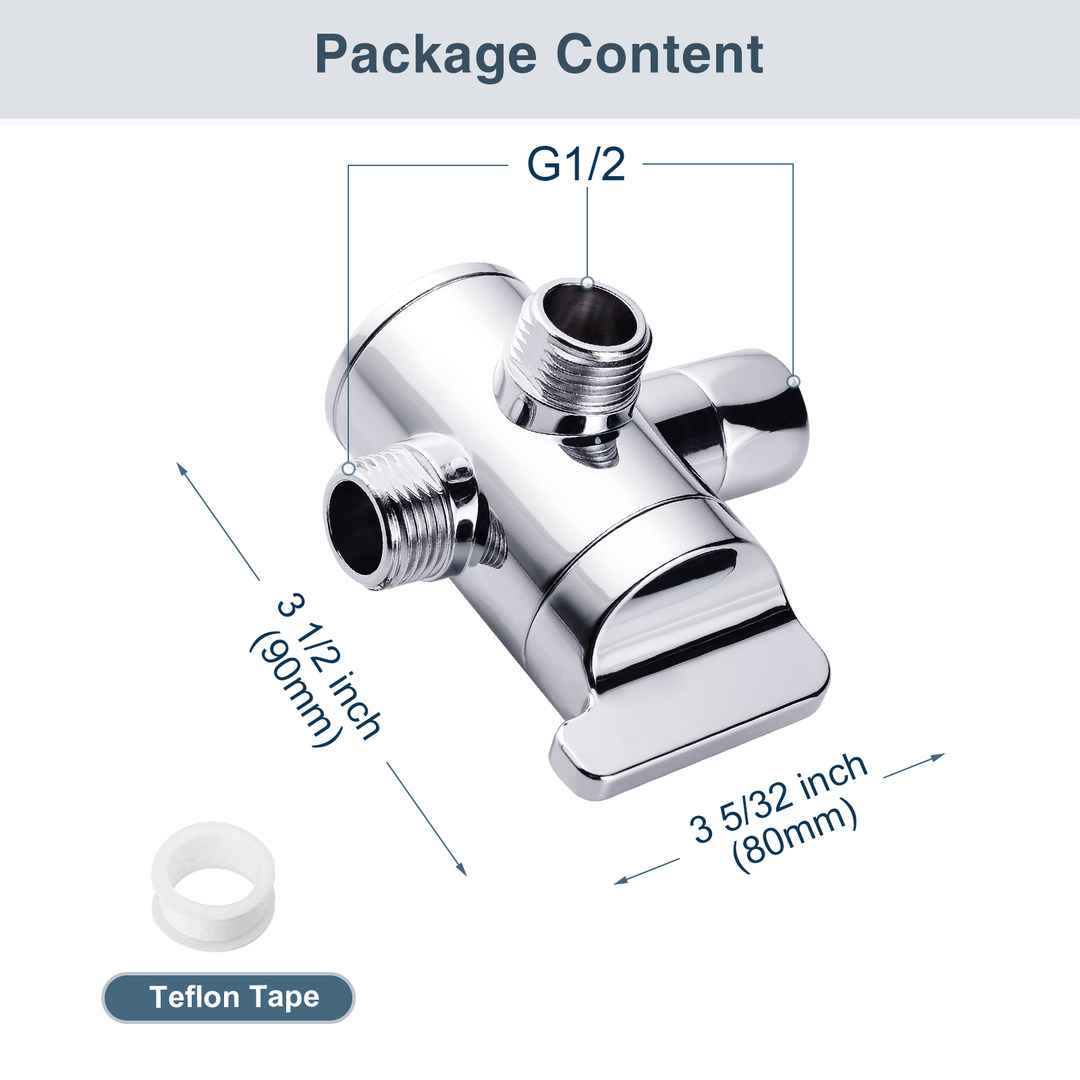 BRIGHT SHOWERS Shower Arm Diverter Valve for Hand held Showerhead and Fixed Spray Head, 3-Way Shower Head Diverter Valve (PBA0907)