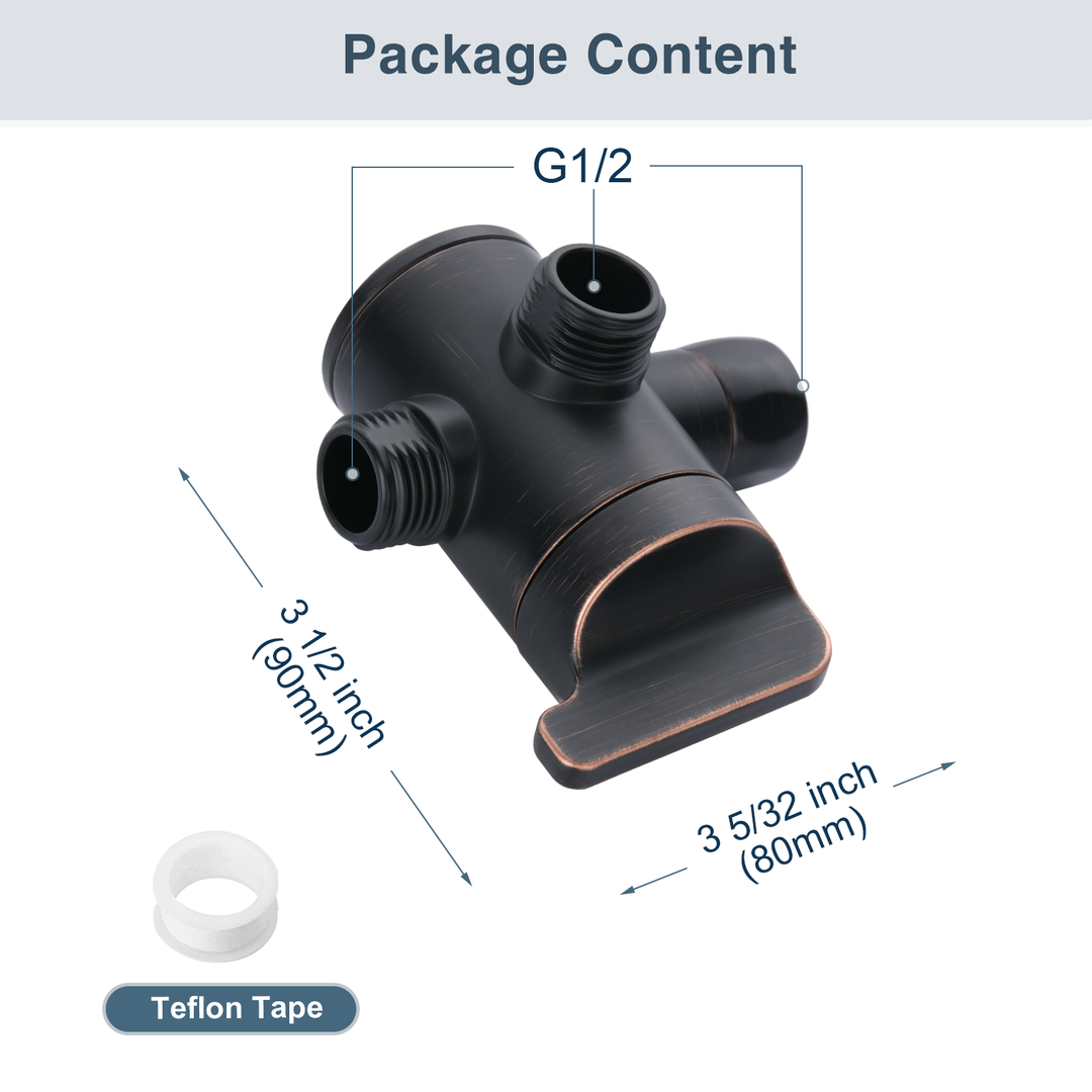 BRIGHT SHOWERS Shower Arm Diverter Valve for Hand held Showerhead and Fixed Spray Head, 3-Way Shower Head Diverter Valve (PBA0907)