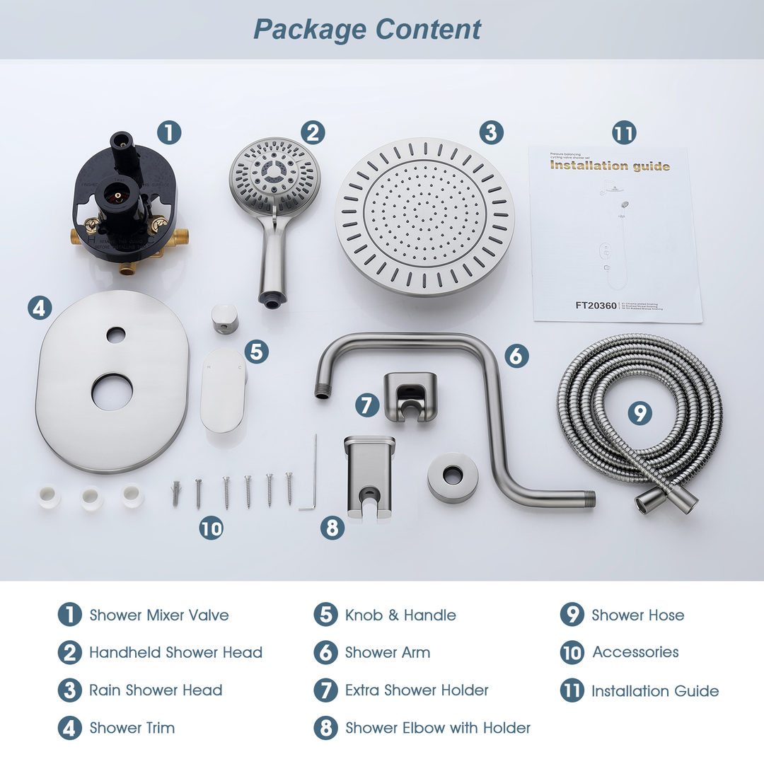 Dual Shower Head With High Rise Arm- Shower System with Valve and Trim Kit