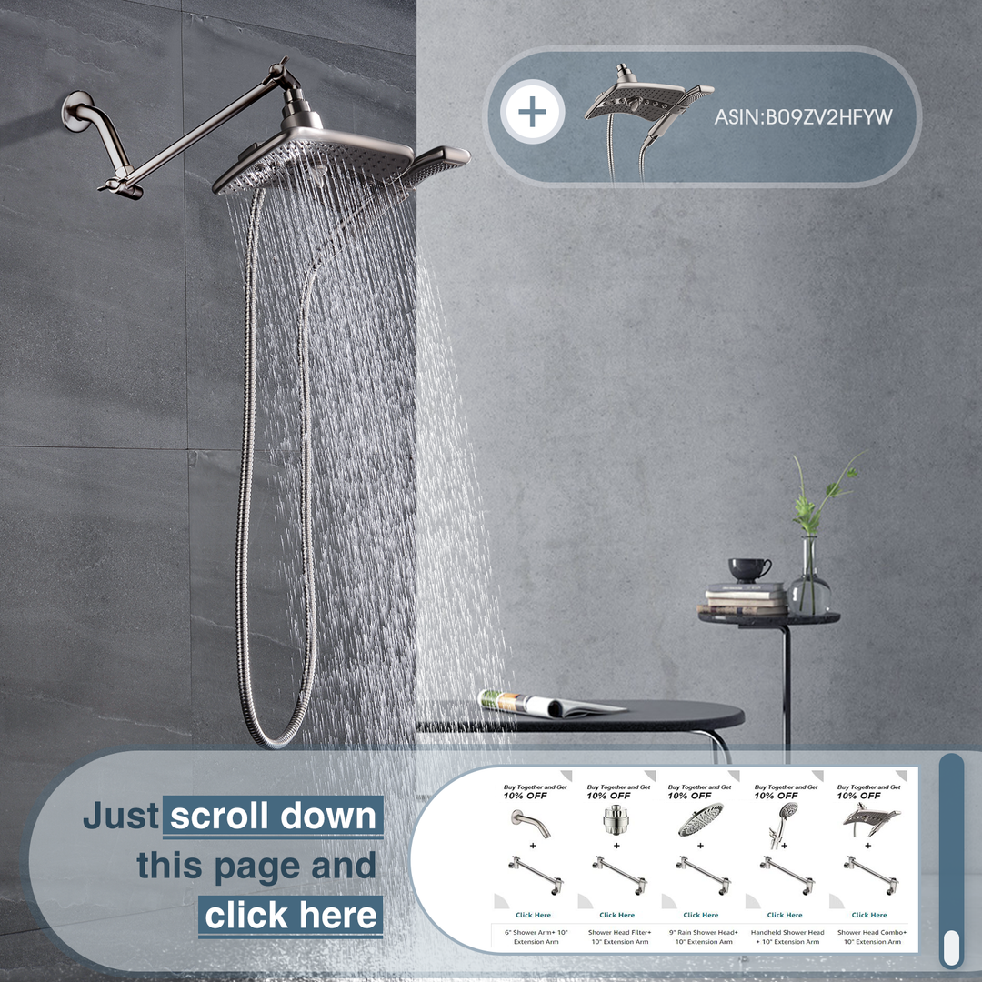 BRIGHT SHOWERS 10 Inch Brass Shower Head Extension Arm for Rain and Handheld Shower Head, Multi-Layer Plating, Height & Angle Adjustable (BAR1054)